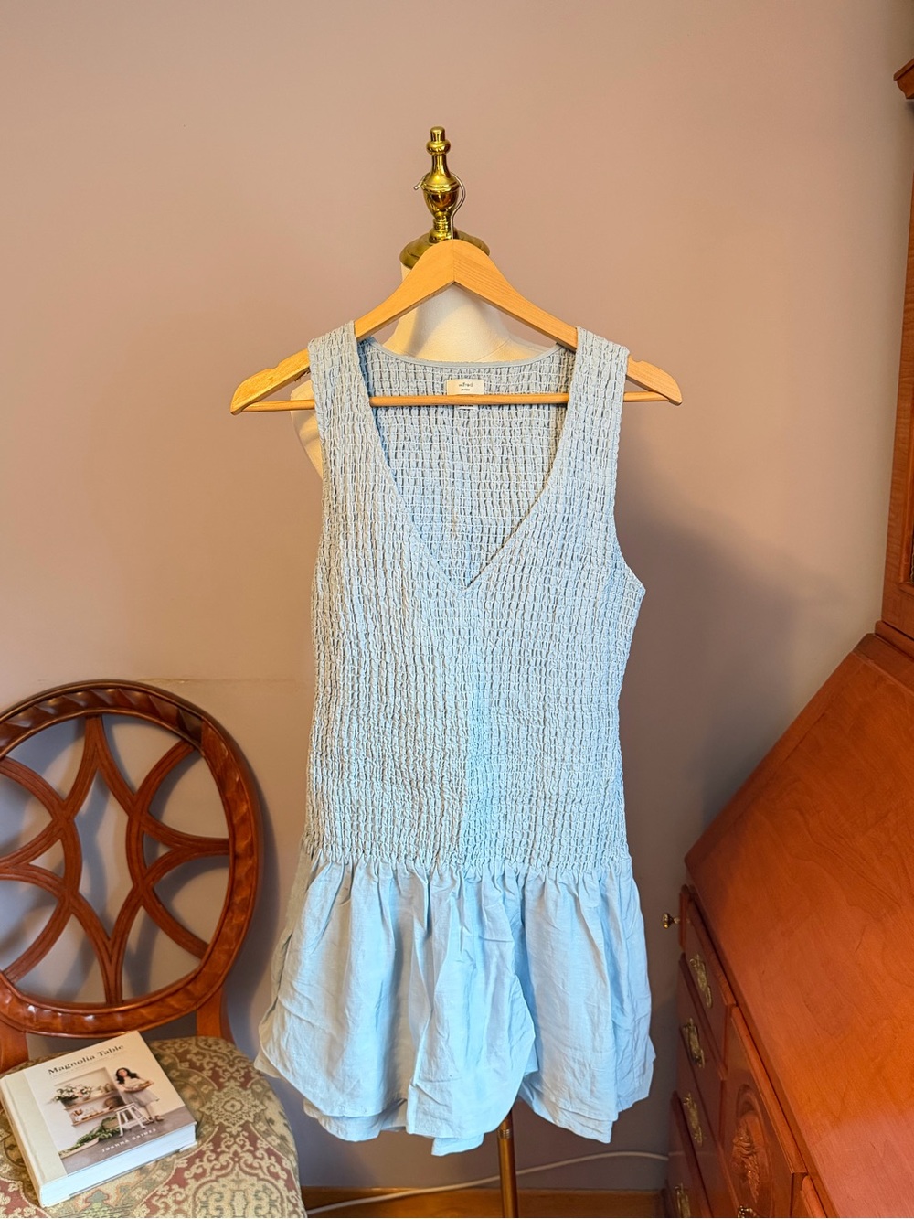 Wilfred Light Blue Smocked V-Neck Sundress